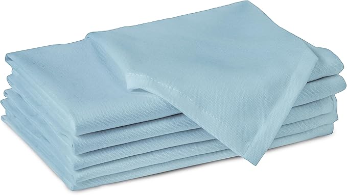 Encasa XO Ice Blue Cloth Napkins Set of 6, 17"x17" | Solid Color Cotton Dinner Napkins | Washable & Reusable Wedding Napkins for Holiday Dinners, Party, & Everyday Table Decor