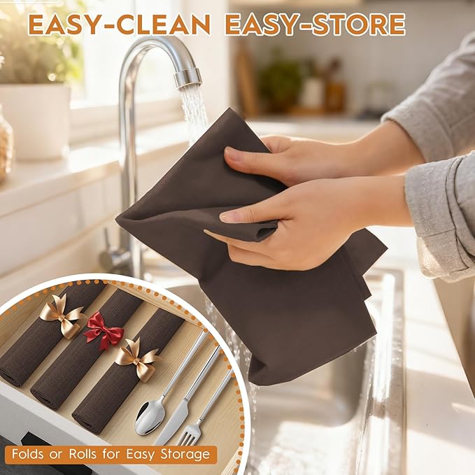 Placemats Set of 6 Linen Type Fabric Cloth Placemats, 18x12 Inch Double Layered Thick Wrinkle Free Heat Resistant Table Place, for Dining, Kitchen, Party (45 * 30cm, Dark Brown)