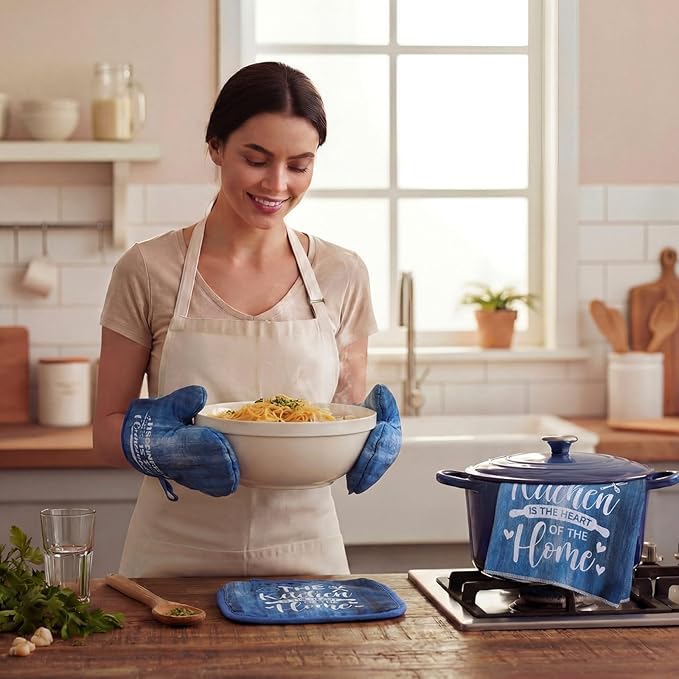 Leinuosen 8 Pcs Kitchen Towels and Oven Mitts Sets Pot Holders Dishcloths Set Kitchen Decorative Accessories Absorbent Potholders Heat Resistant for Chef Baking Cooking