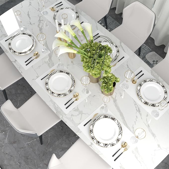 4 Piece 12 x 18 inch Soft Faux Linen Place Mats Heat Resistant Dining Table Place Mats Cloth Kitchen Table Mats 12x18 Pure White