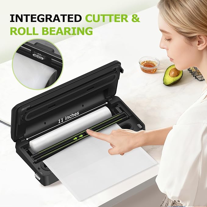 Bonsenkitchen Vacuum Sealer, Multi-Functional Food Sealer with 1 Roll Bag+ 5 Bags, Fast-Compact Design | Bag Storage | Built-in Cutter, External Vacuum System & Accessory Tube, Silver