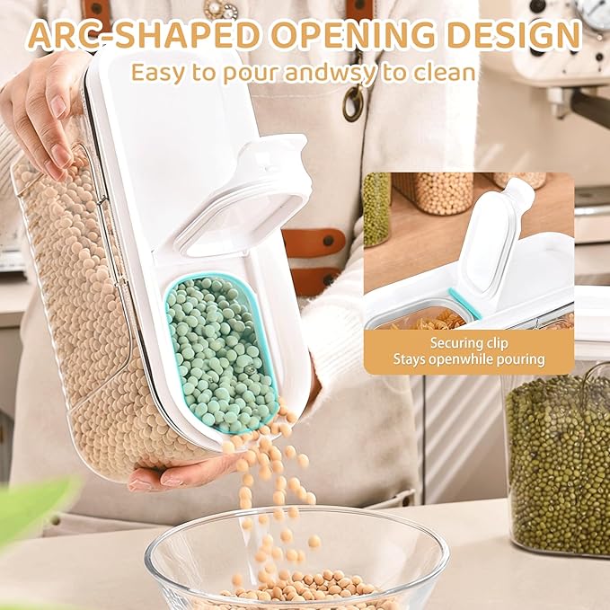 Cereal Container and Rice Storage Dispenser-Airtight Food Storage Organizers BPA-free Plastic Kitchen Pantry Storage Containers food-grade PET material Suitable for rice, grains (4L(2PC))