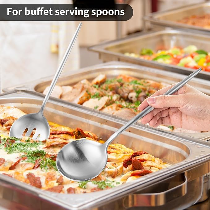 O.C.E. 4 Pieces Serving Spoons Set, 10.3-Inch Large Serving Spoon, Including 2 Spoon and 2 Slotted Spoons, Stainless Steel Flatware Serving Set, for Buffet, Banquet or Gift, Matte Silver