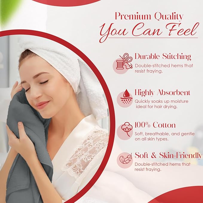 RIVERSIDE 6 Pack Premium Hand Towels Set, 16x28 inches, 100% Ring Spun Cotton, 600 GSM, Soft, Quick Dry and Highly Absorbent, Towels for Bathroom, Kitchen, Gym, Spa - Grey