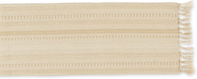 DII Farmhouse Braided Stripe Table Runner Collection, 15x108 (15x113, Fringe Included), Vintage Linen