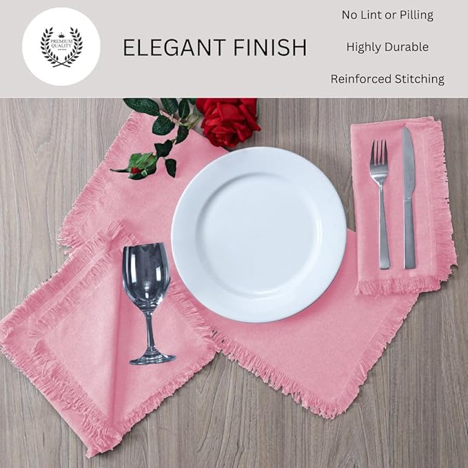 Cloth Dinner Napkins 100% Cotton Set of 6 - Soft Durable Reusable Table Napkins - for Dining Weddings Parties Holidays Easter and Everyday Use - Large 20x20 Inch Cloth Napkins Baby Pink
