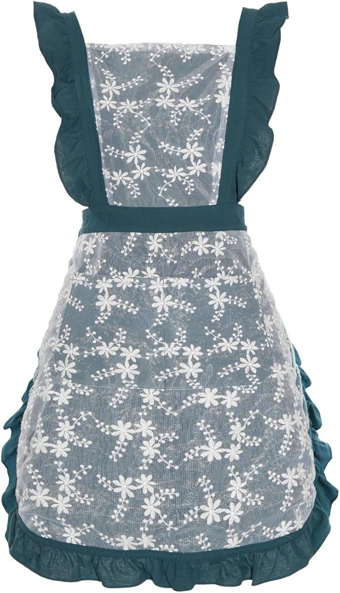 Pinknoke Vintage Pinafore Apron Dress for Women with Pockets Cute Floral Chef Aprons for Kitchen Cooking Baking Gardening