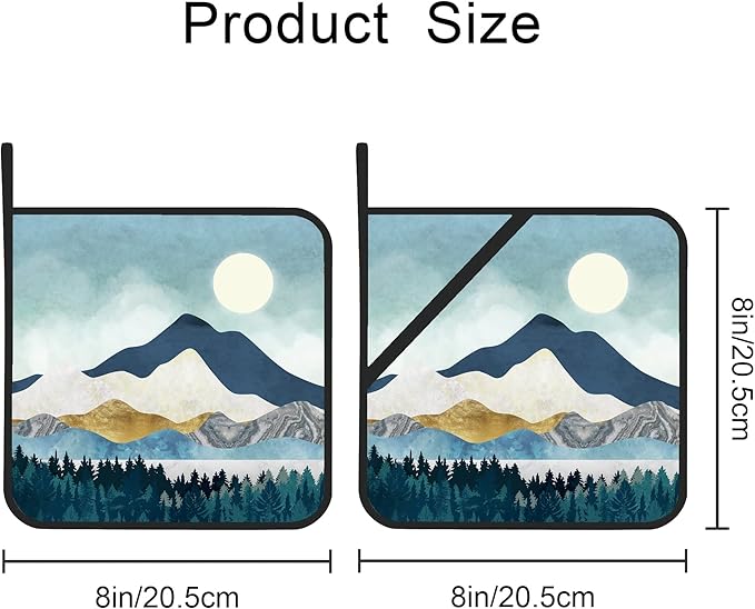 Mountains Nature Scenery Pot Holders Set of 2 Kitchen Heat Resistant Potholder for Microwave Cooking Baking Oven End Dishes and BBQ