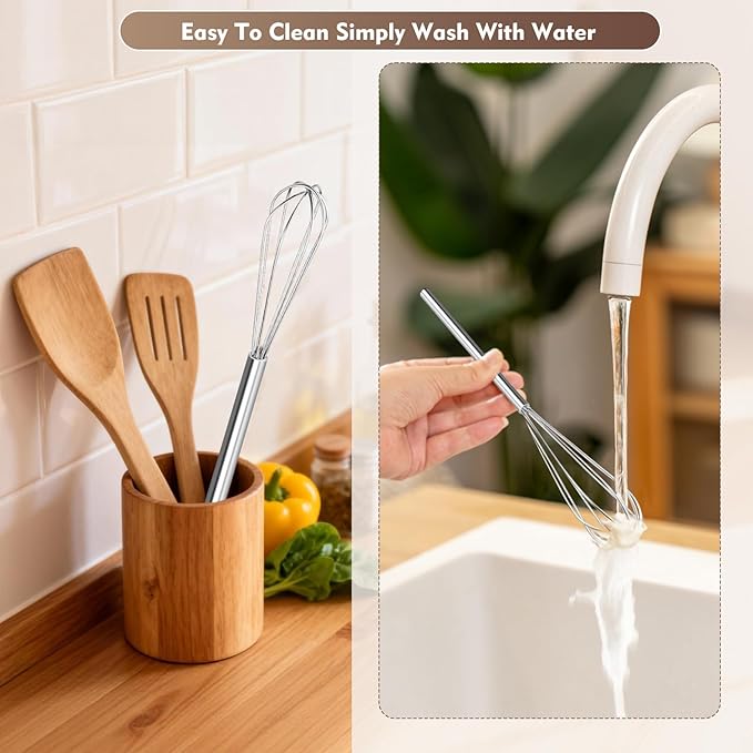 10 Inch Mini Whisk, 304 Anti-Rust Stainless Steel Small Whisks for Cooking, Baking, Mixing Ingredients & Deep Containers (1 Piece)