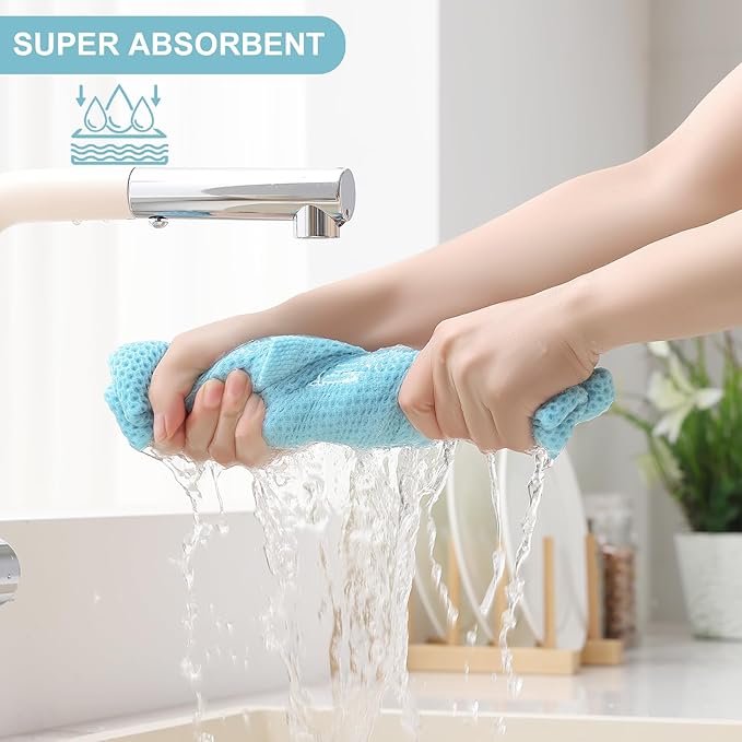 Homaxy 100% Cotton Kitchen Towels and Dishcloths Set, 12 x 12 Inches and 13 x 28 Inches, Set of 8 Bulk Kitchen Towels Set, Ultra Soft Absorbent Dish Cloths for Washing Dishes, Sky Blue