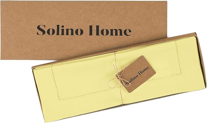 Solino Home Yellow Placemats Set of 4 - Cotton Linen Hemstitch Placemats 14 x 19 Inch for Spring, Summer, Mothers Day