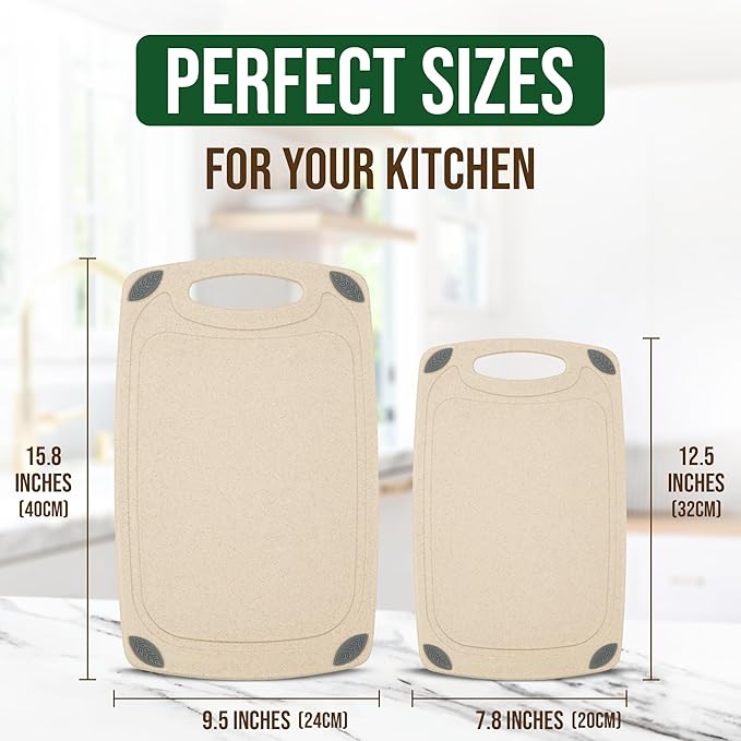 AXIOM CREATIONS 2-Piece Reversible Cutting Board Set Made from Natural Food Grade Wheat Straw Material - Eco-Conscious Alternative to Plastic - Gluten Free & BPA Free Chopping Boards for Kitchen