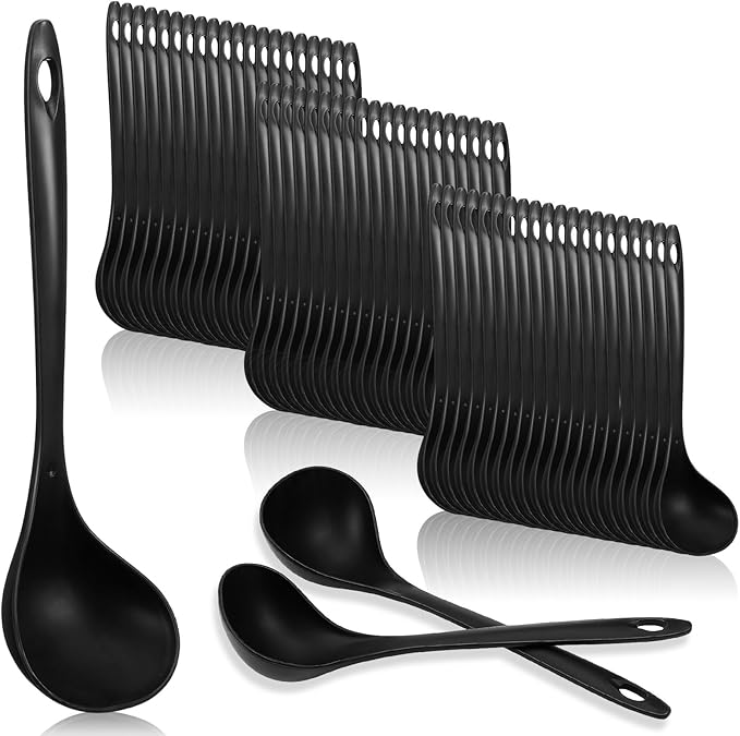 JIEYAO 60 Pack 9 Inch Plastic Ladle Spoons, Long Handle Black Serving Spoons Disposable Soup Ladle Serving Utensils for Sauce Chili Salad Catering Buffet Party Restaurant
