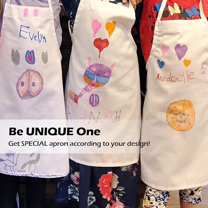 Novelty Place Kid's Apron with Chef Hat Set (3 Set) - Skin-friendly Children’s Bib with Pocket - Cooking, Baking, Painting, Training Wear - Kid's Size (6-12 Year, White)