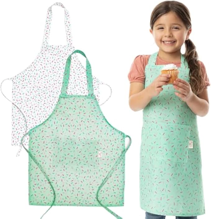 TOVLA JR. Apron Gift Set for Kids with Pocket for Boys and Girls, Comfortable Cotton Canvas for Baking and cooking