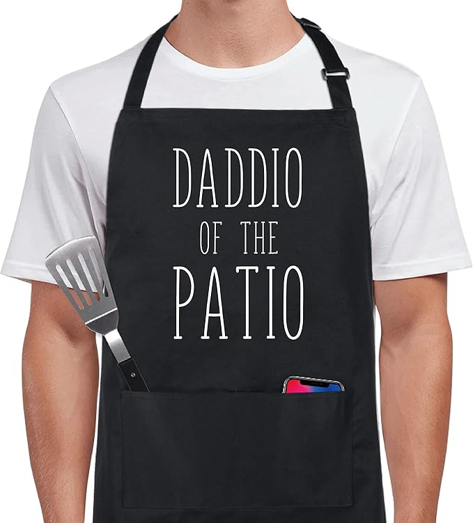 Xornis 100% Cotton Funny Apron with 2 Pockets for Men Women BBQ Grilling Adjustable Bib Black Aprons Gifts Cooking Kitchen