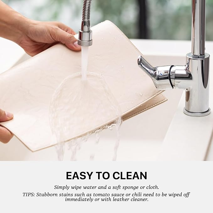 Faux Leather Placemats Set of 6 Vinyl Washable Wipeable Table Mats for Kitchen Dining Table Heat Resistant Waterproof Modern Indoor/Outdoor Placemats Non-Slip Easy Clean Place Mats (Beige)