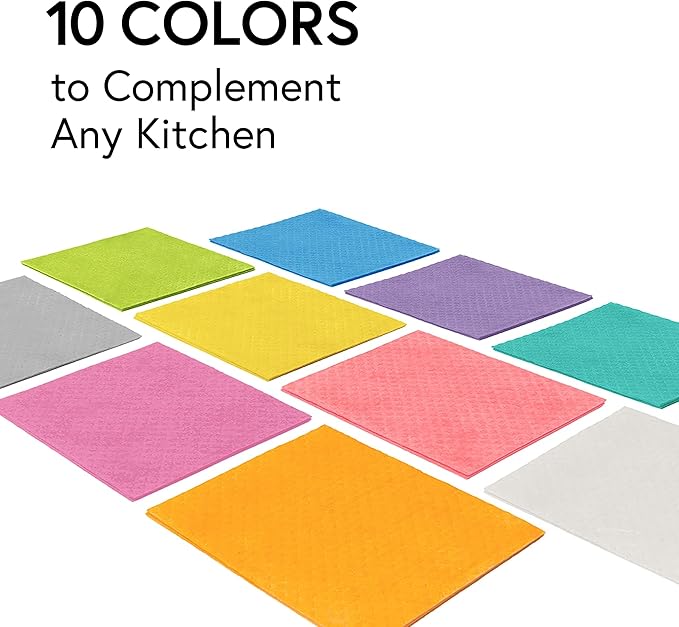 Swedish Wholesale Dishcloths Reusable 8" x 7" Sponge Cloths, Bulk 10 Pack of High Absorbent Cellulose Dish & Kitchen Cleaning Hand Towels, Wring to Dry & Machine Wash, Odor Resistant, Lime