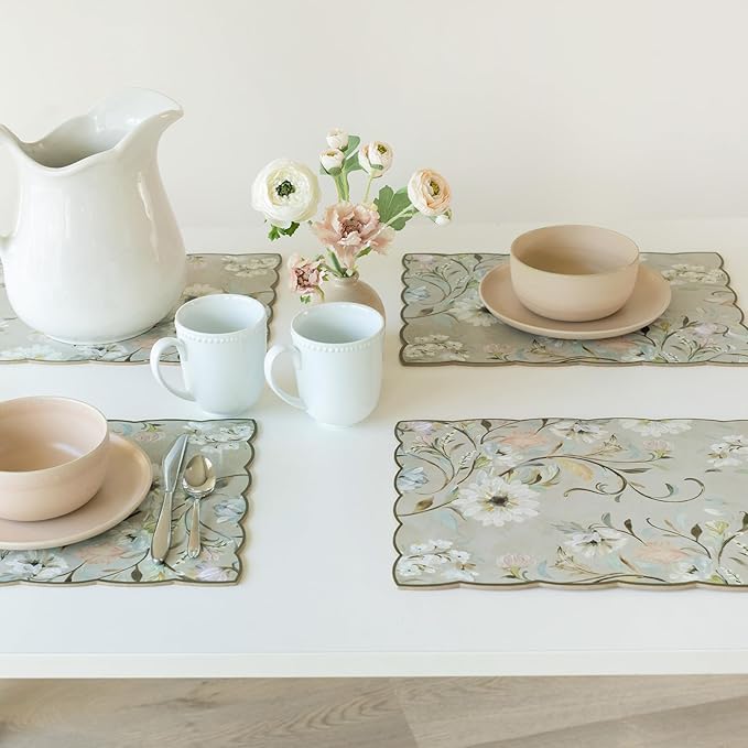 Benson Mills Cork Placemats Set of 4, Thick Cork Place Mats for Kitchen and Dining Tables, Easy Clean Table Mats (12" x 16" Rectangular Set of 4, Victorian Garden)