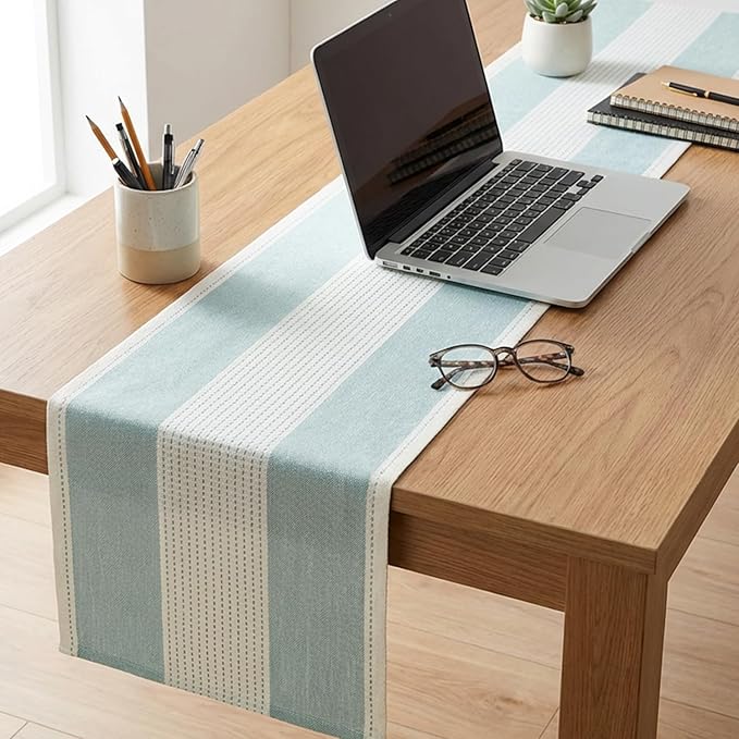 Artoid Mode Ice Blue Farmhouse Rustic Table Runner, Seasonal Macrame Fabric Kitchen Dining Holiday Wedding Table Decor for Home Party 13x72 Inch