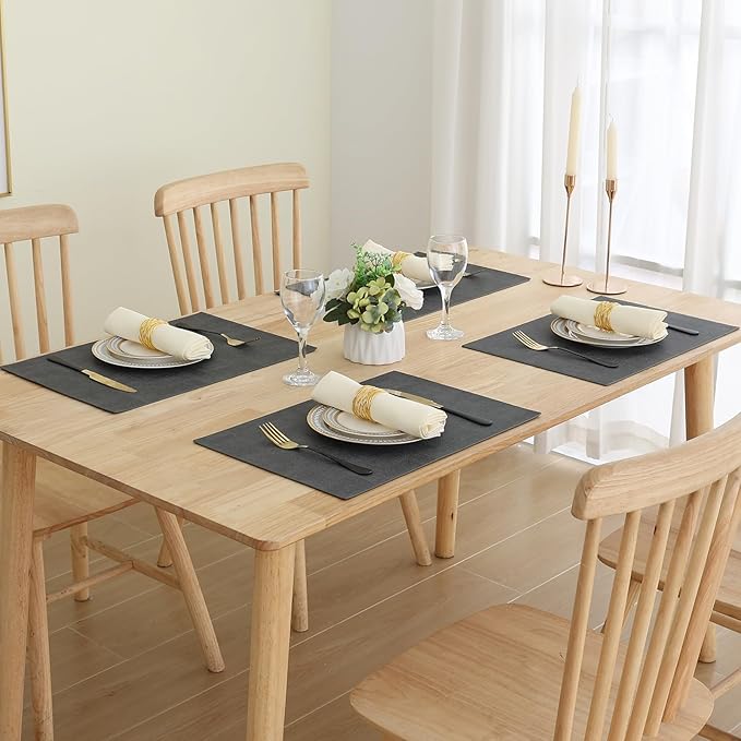Homaxy Faux Leather Heat Resistant Placemats for Dining Table Set of 6, Waterproof Wipeable Washable PU Table Mats, Easy to Clean Anti-Slip Place Mats, 11.8" x 17", Dark Grey