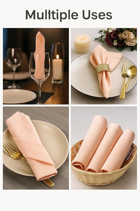 Cotton Cloth Napkins Set of 12, 18x18 Cotton Napkin Cloth Washable, Soft, Reusable Napkins for Wedding, Parties, Christmas, Thanksgiving, Everyday Use (Peach) - ALPHA Living HOME