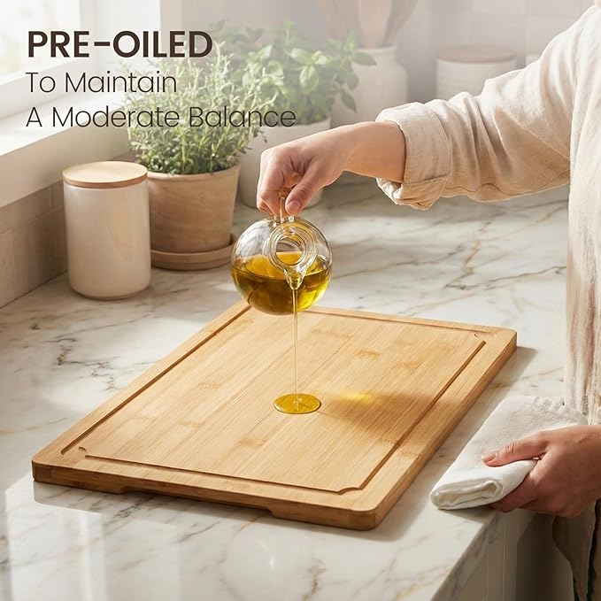 Extra Large Cutting Board Set of 4, Bamboo Cutting Boards for Kitchen with Juice Groove and Handles Kitchen Chopping Board for Meat Cheese board Heavy Duty Serving Tray, Empune