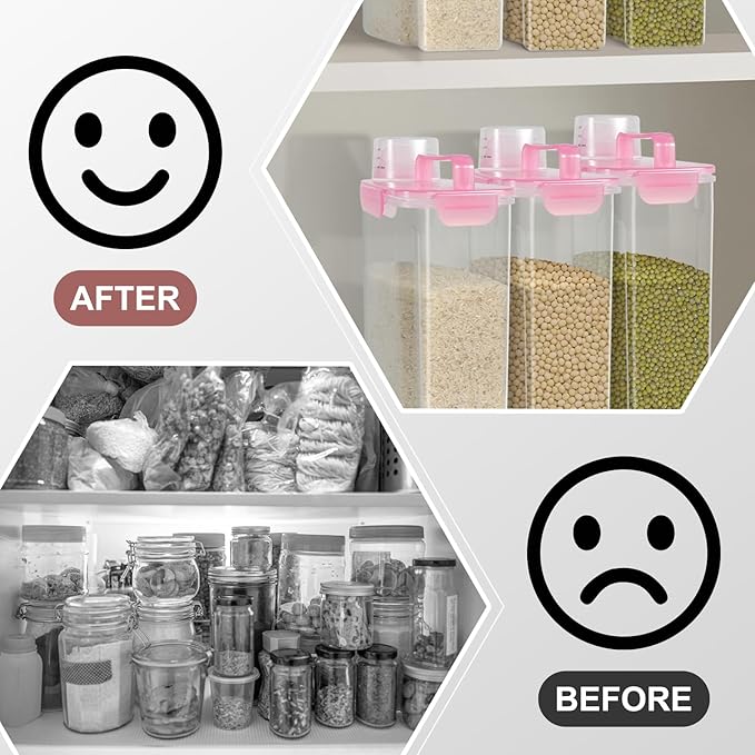 LEAWALK Airtight 10LBS Rice/Cereal/Dry Food Storage Container BPA Free, 5.28Qt Clear Plastic Kitchen and Pantry Organization Bin Suitable for Oats, Flour, Sugar, Pasta, Pet Food, etc (Clear Pink)