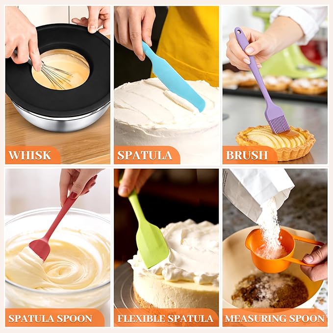 21PCS Mixing Bowls with Lids Set - 7 Nesting Mixing Bowls, 3 Graters, 11 Baking Tools, Lids, Stainless Steel Mixing Bowls for Mixing & Baking, Size 0.7/1.1/1.5/2.1/3.5/4/4.5 QT, Black