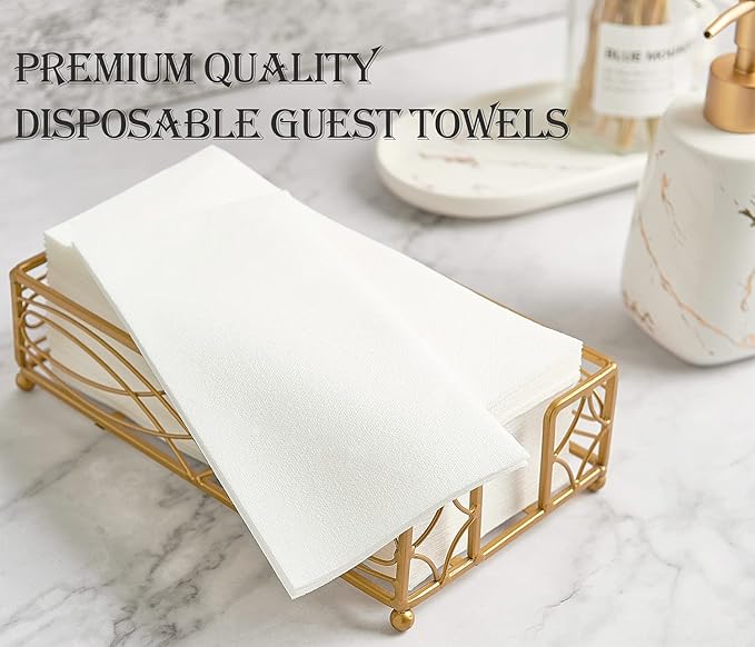FOCUSLINE 100 Disposable Bathroom Napkins, Linen-Feel Paper Guest Towels, Soft and Absorbent Paper Hand Towels Party Napkins for Bathroom, Kitchen, Dinner, or Event, White, 12" x 17"
