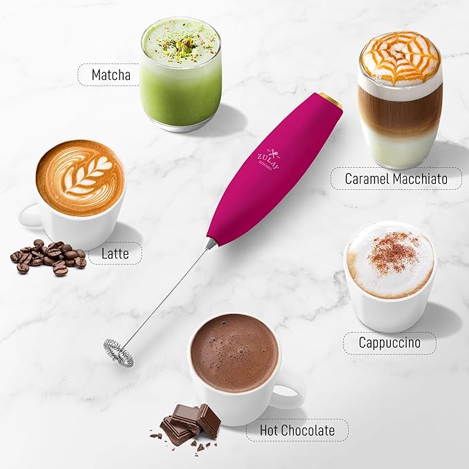 Zulay Kitchen Milk Frother Handheld Electric Whisk with AA Duracell Batteries – Durable Drink Mixer for Coffee, Lattes, Cappuccinos & More - Dragonfruit