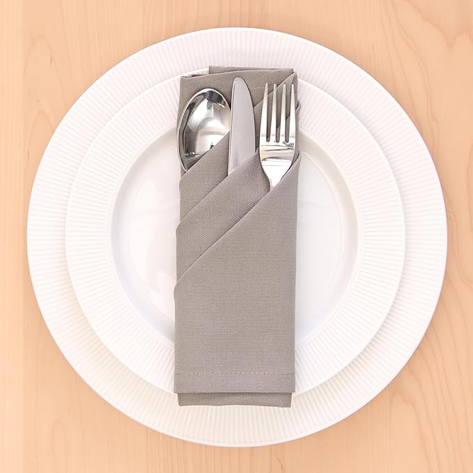 Encasa XO Beige Cloth Napkins Set of 6, 17"x17" | Solid Color Cotton Dinner Napkins | Washable & Reusable Wedding Napkins for Holiday Dinners, Party, & Everyday Table Decor