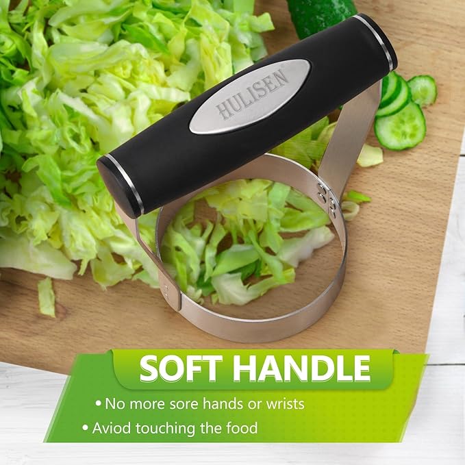 HULISEN Plain Edge Food Chopper, 3 Inch Manual Hand Chopper Dicer, Stainless Steel Round Handheld Food Cutter with Grip Handle, Chop Cabbage, Boiled Egg, Nut, Fruit, Vegetable, Meat for Salad