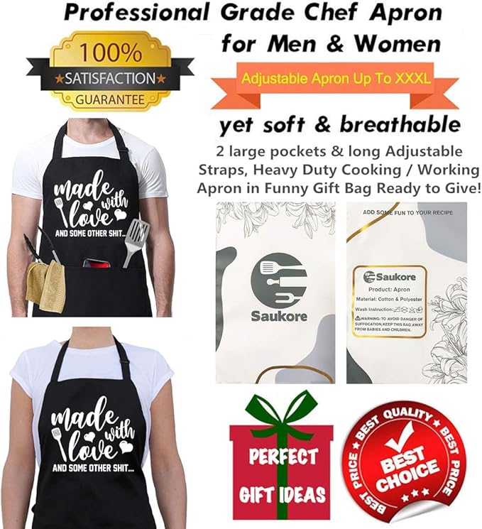 Funny Aprons for Women Men, Novelty Kitchen Cooking Apron with 2 Pockets, Cute Baking Gifts for Bakers, Birthday Mothers Day Apron Gift for Mom Wife Husband Sister Daughter Grandma