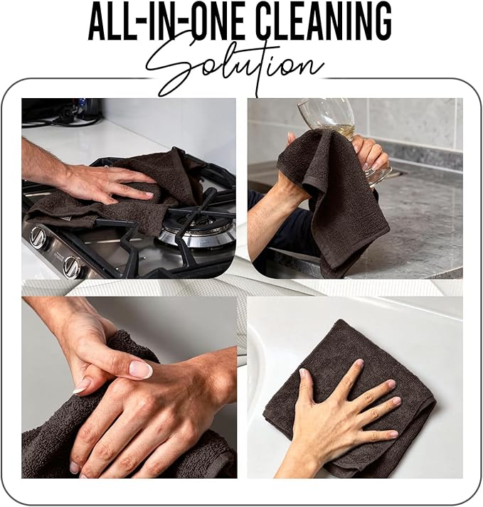 RIVERSIDE Pack of 24 Wash Cloths for Showering, 12 x 12 Inches, Super Soft & Absorbent, 100% Cotton Washcloths Premium Quality Flannel Face Cloths for Bathroom, Gym, Spa (Coffee Brown, 24 Pack)