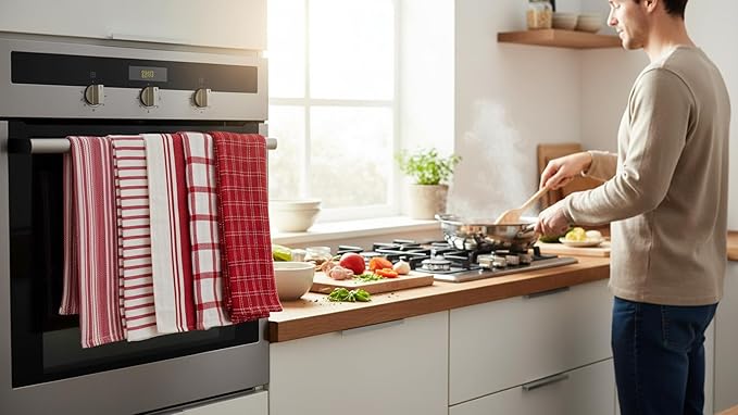KAF Home Assorted Flat Kitchen Towels - Set of 10, 18 x 28 Inch (Red)