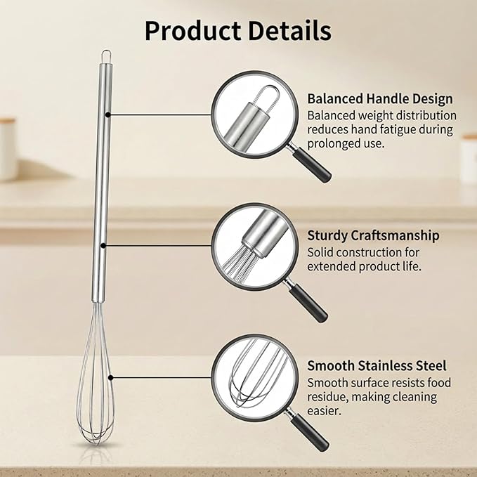 2 pcs Mini Whisk 304 Stainless Steel Small Whisks Baking Mixer Kitchen Stirrer Tiny Portable Egg Beater for Compact Beating Egg Cooking Whisking Whipping Stirring Blending Ingredient Mixing Sauce