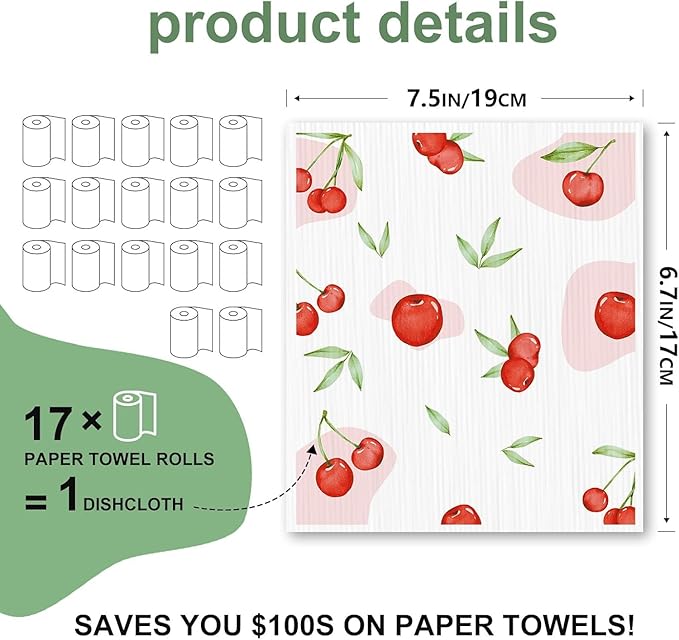 4 PCS Swedish Dishcloths, Reusable Kitchen Dish Cloths, Super Absorbent Cellulose Sponge Cloths, Odor Resistant, Dishwasher Safe & Multi-Purpose Cleaning Cloths