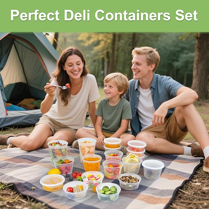 Dipoo 60 Sets (120-Piece) Deli Containers with Lids 16 oz, Leak-Proof & BPA Free Airtight Takeout Plastic Food Storage Containers for Soup, Freezer/Microwave/Dishwasher Safe