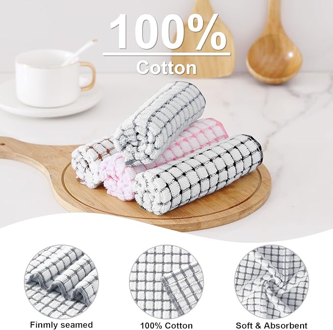 Kitinjoy Cotton 12 Pack Kitchen Towels and Dishcloths Sets, 16 x 25 Inch & 12 X 12 Inch Dish Towels Bulk, Super Soft and Absorbent Hand Towels for Kitchen Drying, Grey