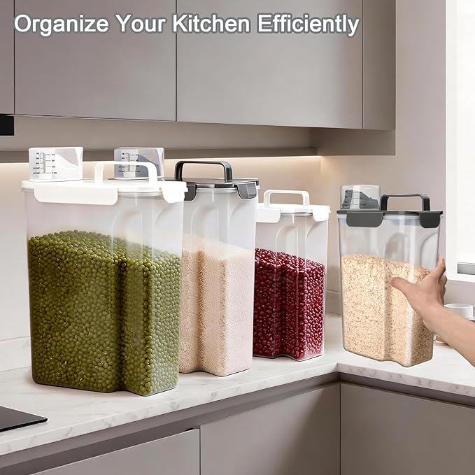 Komzon Rice Storage Containers, Airtight Cereal Containers Storage, BPA Free Rice dispenser for Flour, Pasta, Grain and Baking, Pet Dog Cat Bird Food Container 20lb+ 10lb Grey