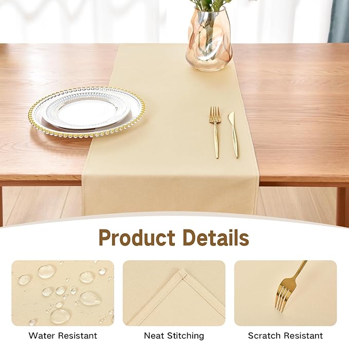 Farmhouse Rustic Table Runner Beige Faux Linen Table Runners Water Resistant Table Runner 72 inches Long for Living Room Dresser Bedroom Kitchen Dining Party 13x72 Inch