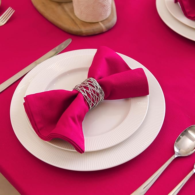 Encasa XO Hot Pink Cloth Napkins Set of 6, 17"x17" | Solid Color Cotton Dinner Napkins | Washable & Reusable Wedding Napkins for Holiday Dinners, Party, & Everyday Table Decor