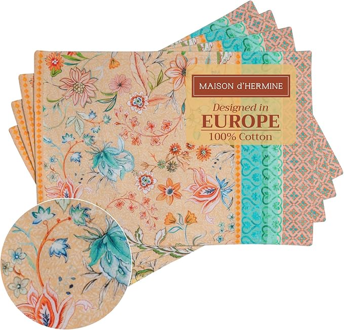 Maison d' Hermine Placemats Set of 4 100% Cotton Washable Cloth Place Mats Reusable Table Mats for Kitchen Dining Party Wedding Gifts for Mothers Day Spring/Summer(Luxury Loft - Peach, 13" x 19")