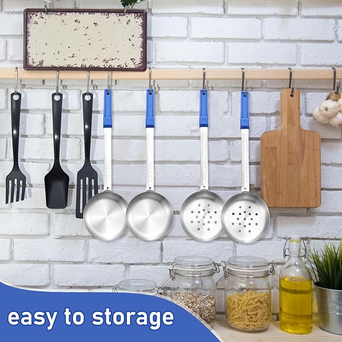 Teenyyou 8 Pcs Portion Control Serving Spoons Portion Scoops Cups Solid and Slotted Stainless Steel Ladle Spoon for Food, Serving Utensils Set for Parties (Dark Blue,8 oz)