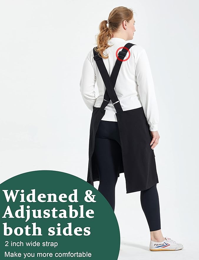 Big Plus Size Aprons for Women with Pockets Cotton Linen Baking Kitchen Cooking