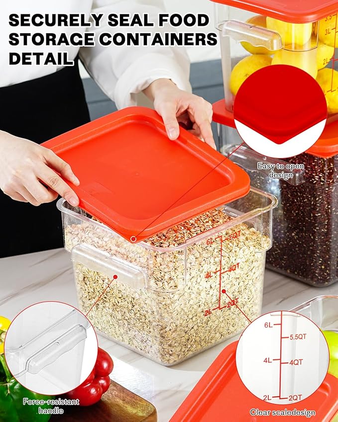 6QT Clear Food Storage Containers: 2 PCS[Food Grade][Hot&Cold Resistant] NSF Food Storage Containers with Lids for Home Restaurant Kitchen Storage Pizza Proof Dough, BPA Free (N3)