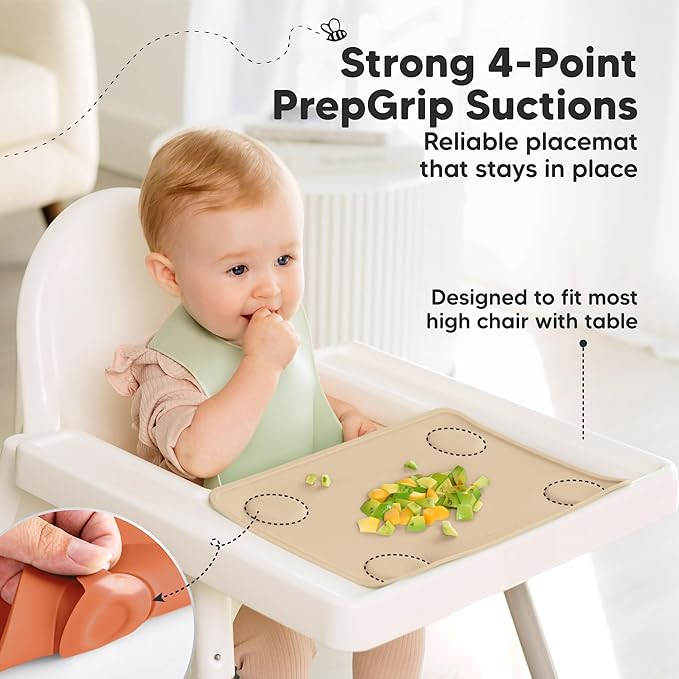 KeaBabies 2pk Silicone Placemats for Toddlers,Kids - 12x9 Non Slip Suction Baby Silicone Placemat for Restaurants,Dining Table,Travel,Easy to Clean,Food Grade/BPA-Free,Small Baby Table Mat(Terracotta)
