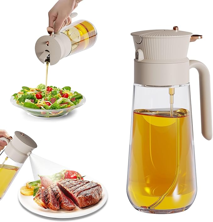 2025 New 19.6oz/580ml Olive Oil Sprayer for Cooking, Leak Glass Olive Oil Dispenser Bottle, 2 in 1 Oil Dispenser and Oil Sprayer, Switch Between Mist & Precision Pour for Air Fryer, BBQ, Salad,Baking