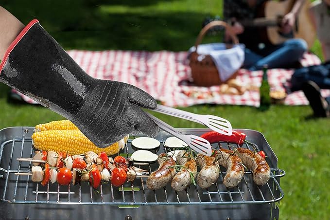 932°F Extreme Heat Resistant Gloves for Grill BBQ,Aillary Waterproof Long Sleeve Pit Grill Gloves for Fryer, Baking, Oven,Smoker,Fireproof, Oil Resistant Neoprene Coating（14-Inch ）